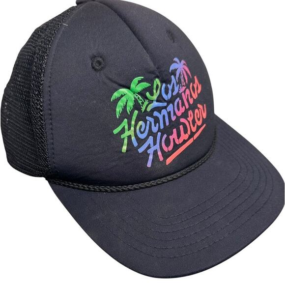 Howler Brothers Men's Trucker Snapback Hat Los Hermanos Howler Black Neon Retro - Picture 2 of 11